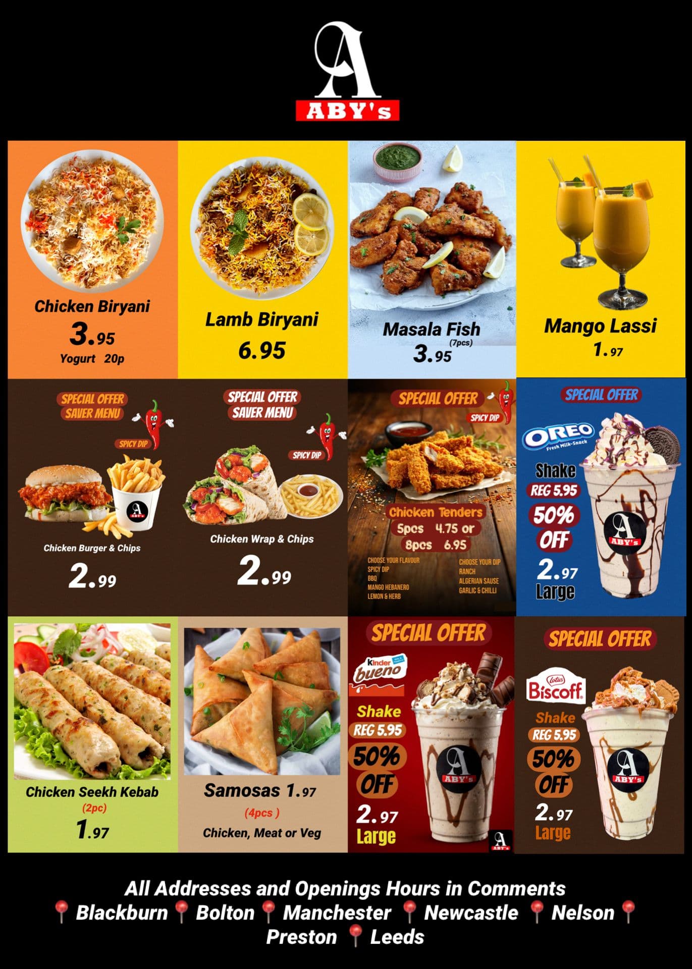 ABY's full saver menu all items board