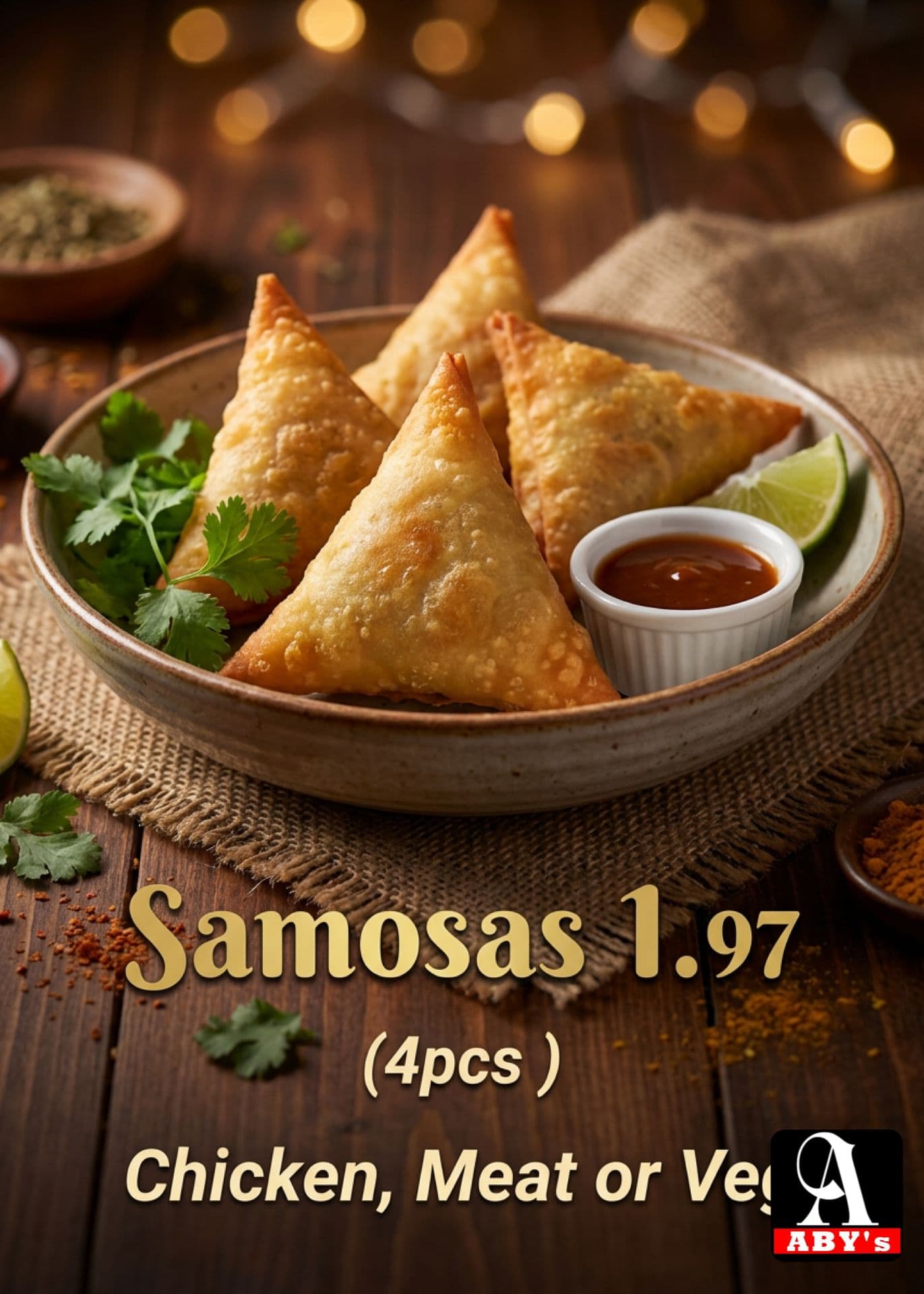 Chicken Samosas — served at ABY's Biryani, Leeds